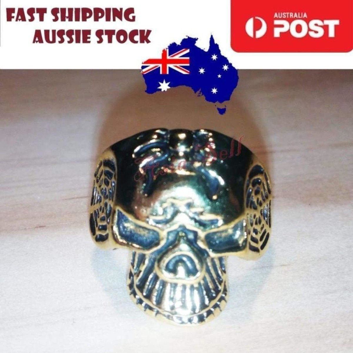 Skull Ring Silver Black Sizes 6-11 – Gold Size 8 (code AD), Gold Size 10.5 (code AE)