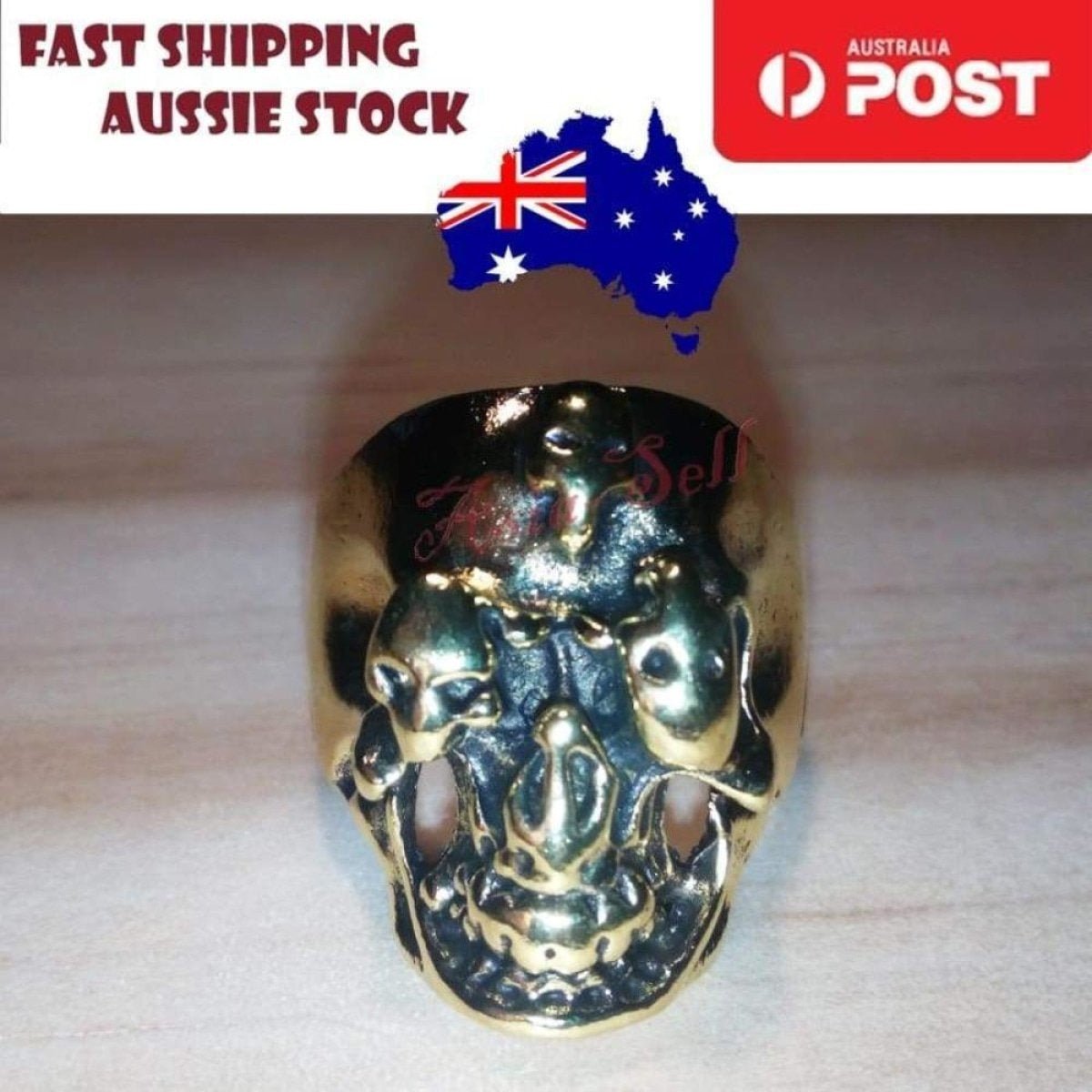 Skull Ring Silver Black Sizes 6-11 – Gold Size 8.5 (code AQ), Gold Size 10 (code AR)