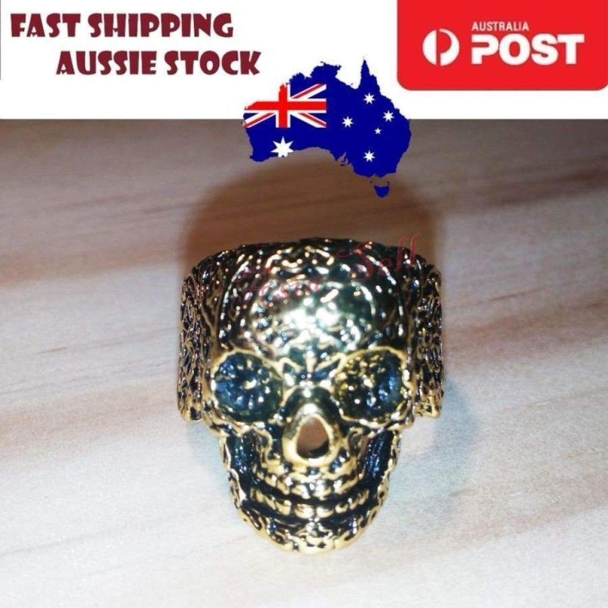 Skull Ring Silver Black Sizes 6-11 – Gold Size 9 (code AM)