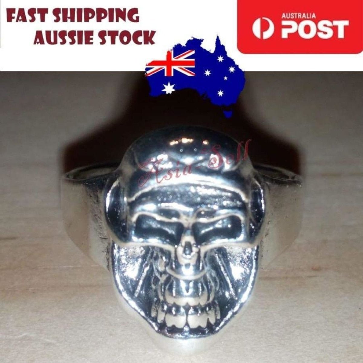 Skull Ring Silver Black Sizes 6-11 – Silver Size 10 (code P)