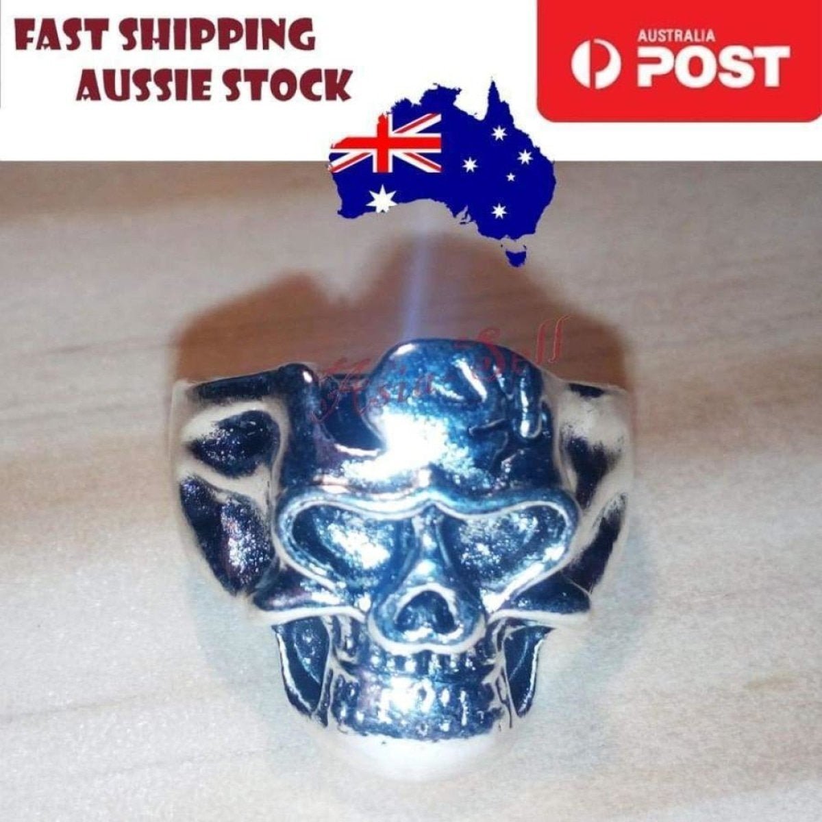 Skull Ring Silver Black Sizes 6-11 – Silver Size 6.5 (code M)