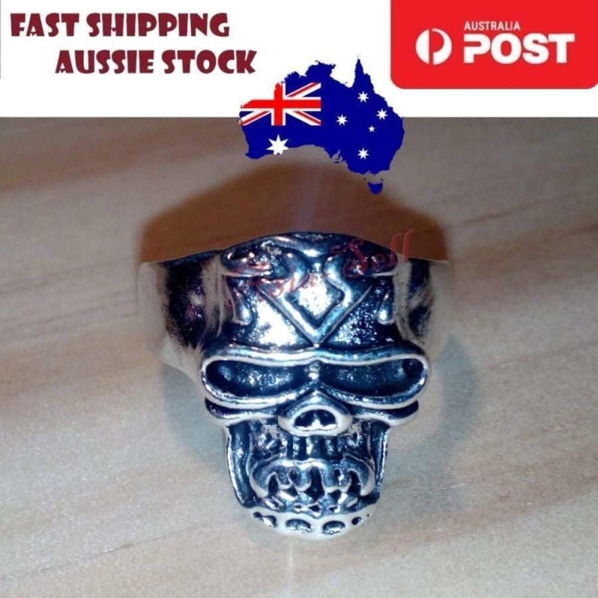 Skull Ring Silver Black Sizes 6-11 – Silver Size 8 (code E)