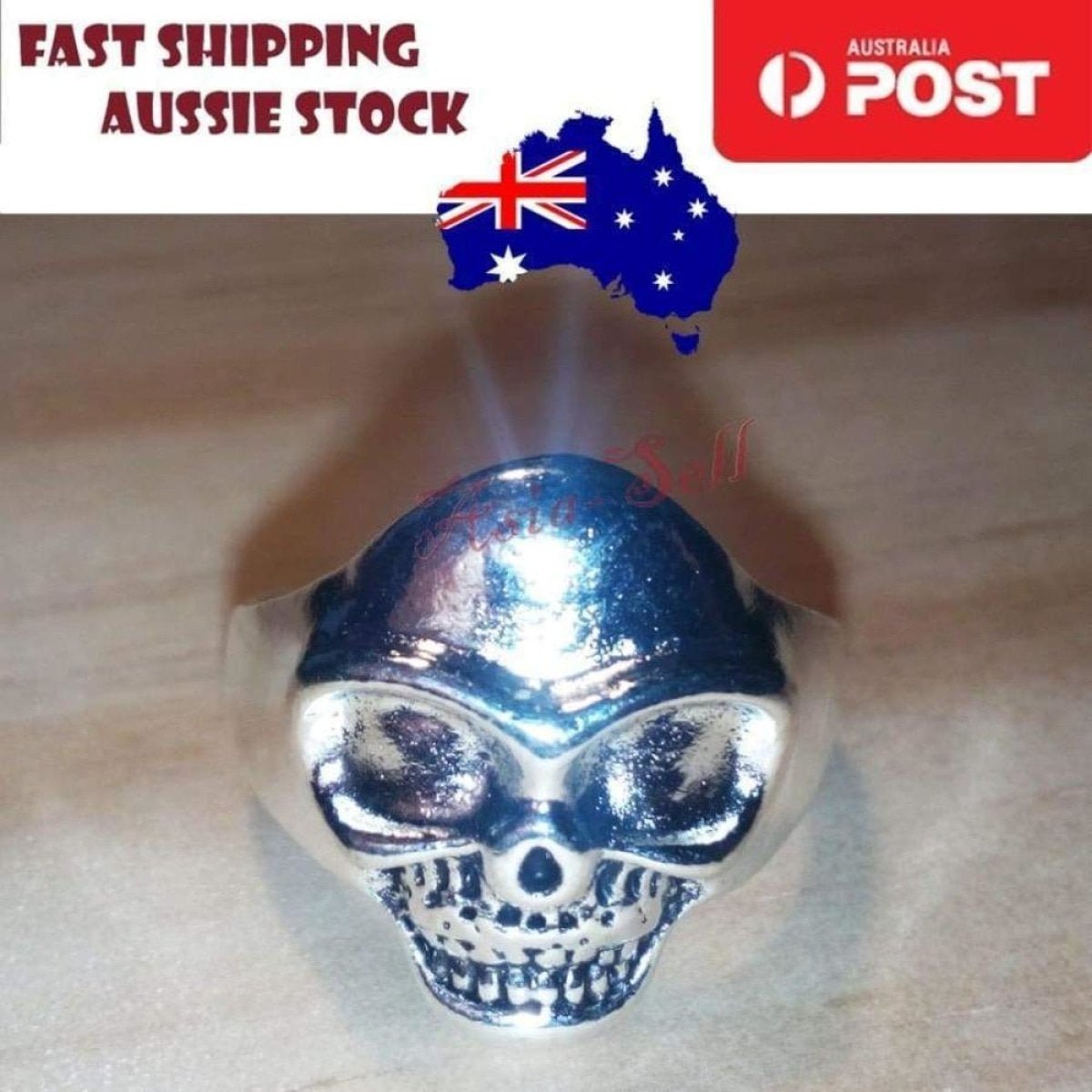 Skull Ring Silver Black Sizes 6-11 – Silver Size 8 (code N)