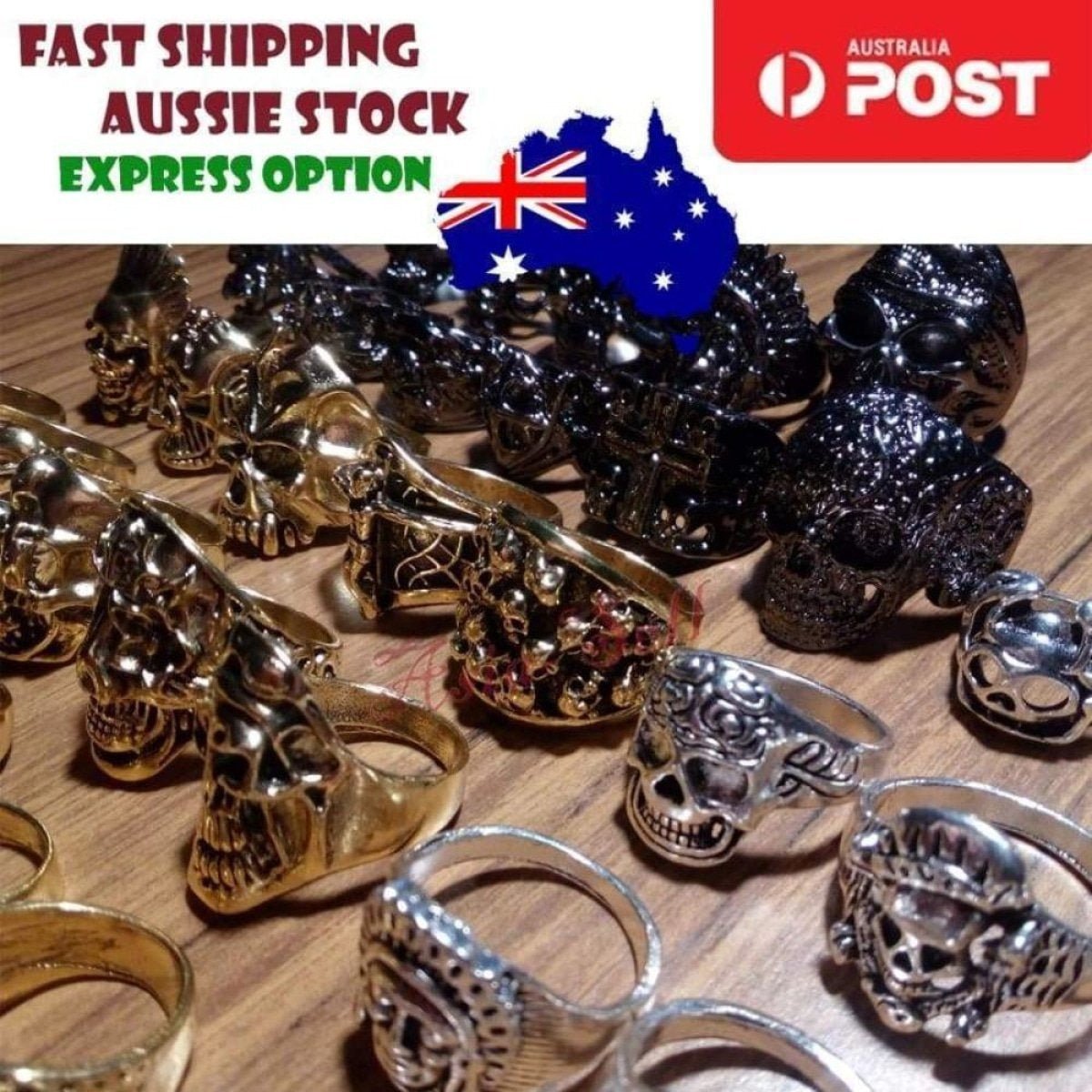 Skull Ring Silver Black Sizes 6-11
