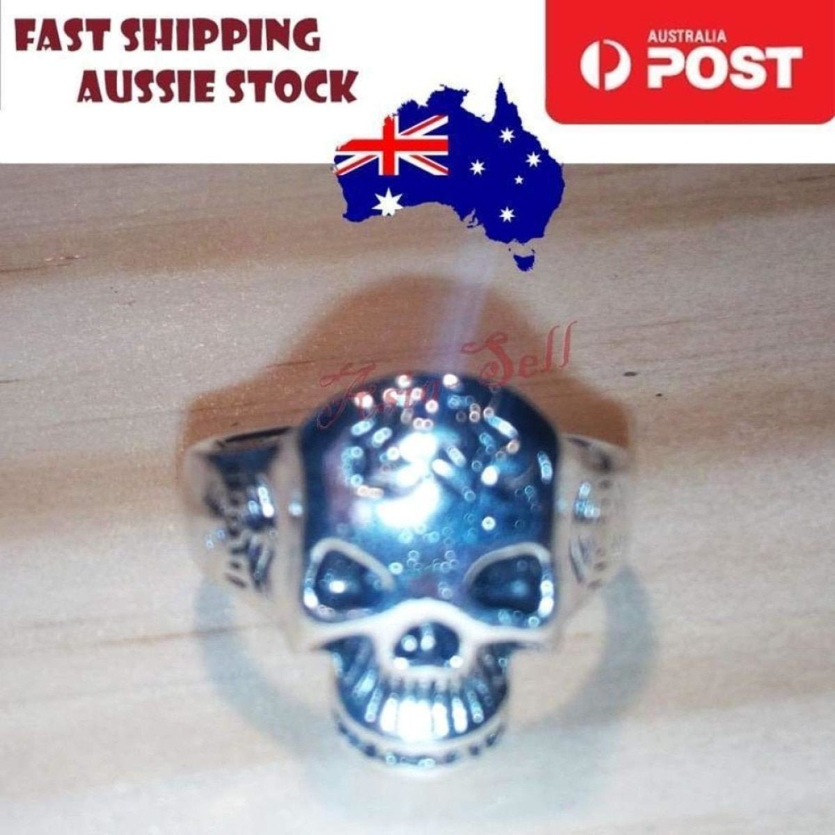 Skull Ring Silver Black Sizes 6-11 – Silver Size 9 (code F)