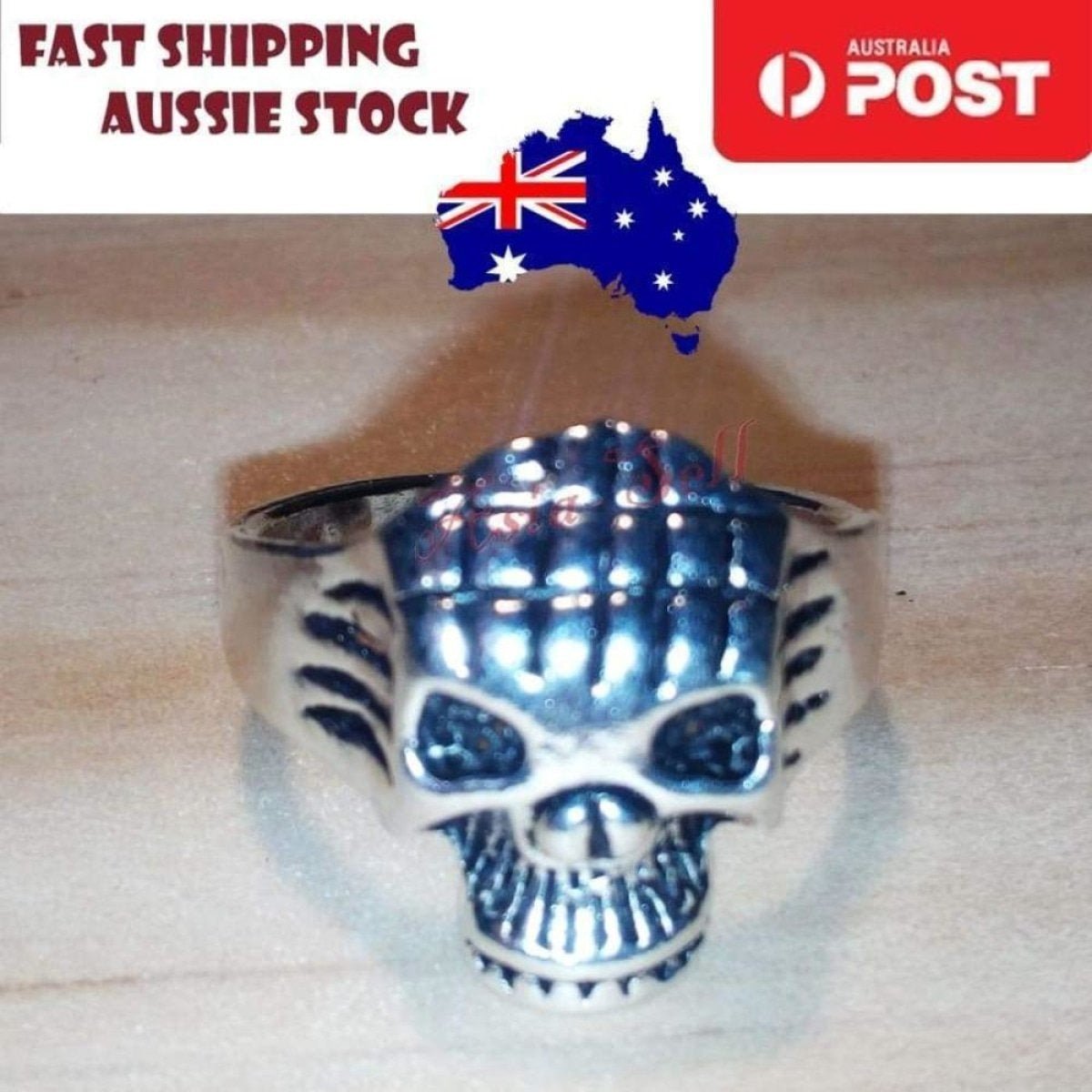 Skull Ring Silver Black Sizes 6-11 – Silver Size 9 (code G)