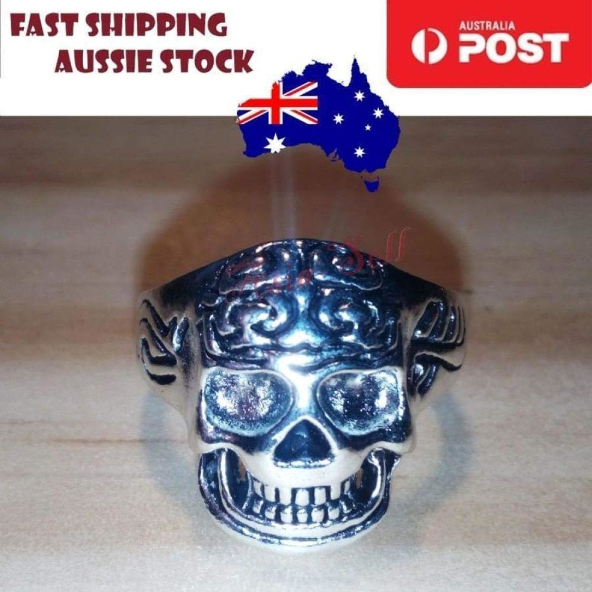 Skull Ring Silver Black Sizes 6-11 – Silver Size 9 (code K)