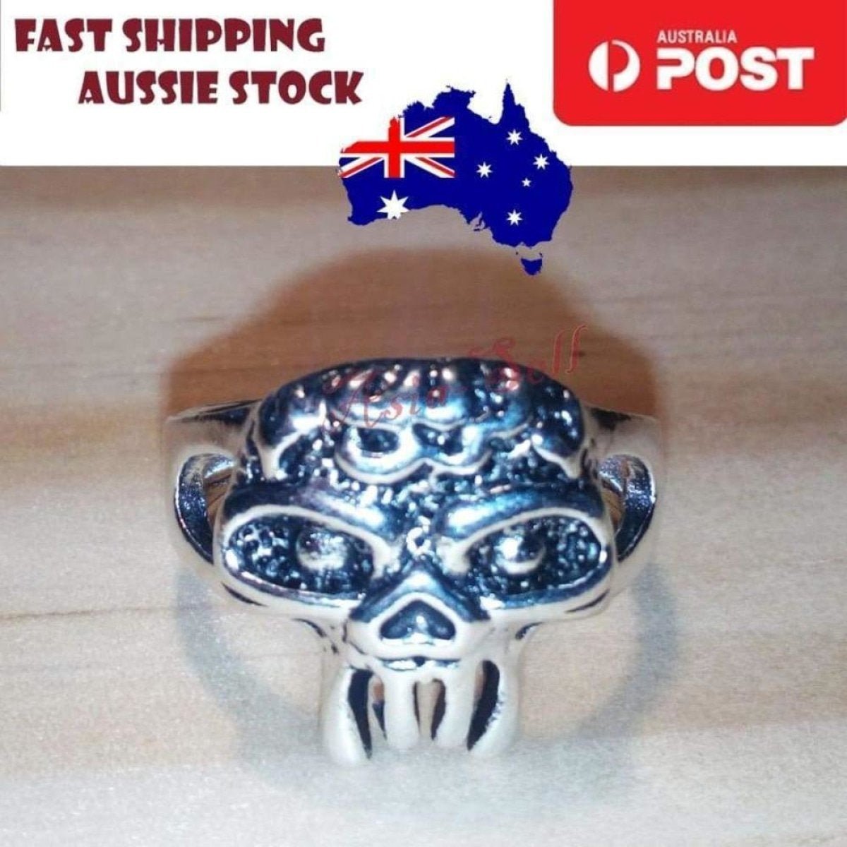 Skull Ring Silver Black Sizes 6-11 – Silver Size 9 (code L)