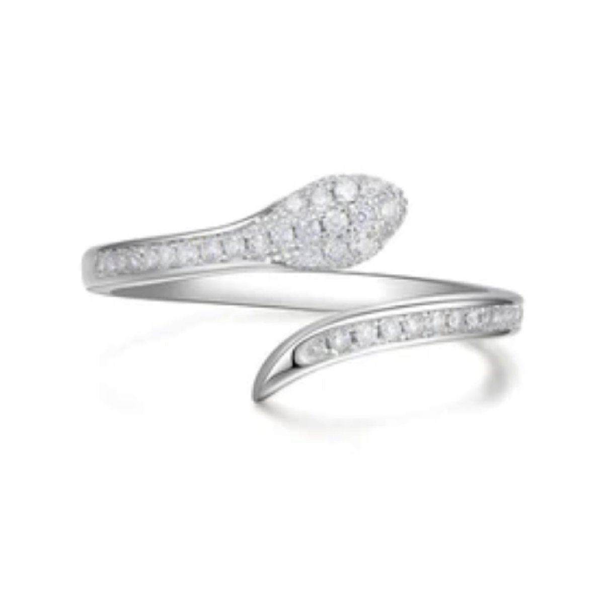 Snake Ring with Glass Rhinestones – Adjustable Silver Alloy