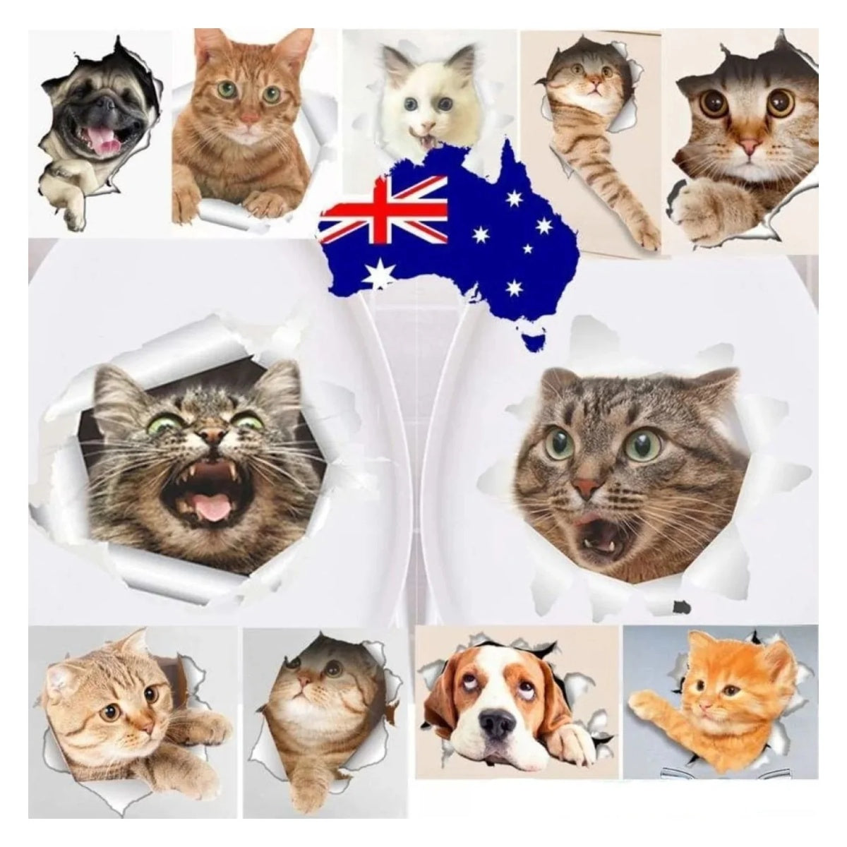 Toilet Seat Lid Sticker Cat Dog Kitten Bathroom Decals