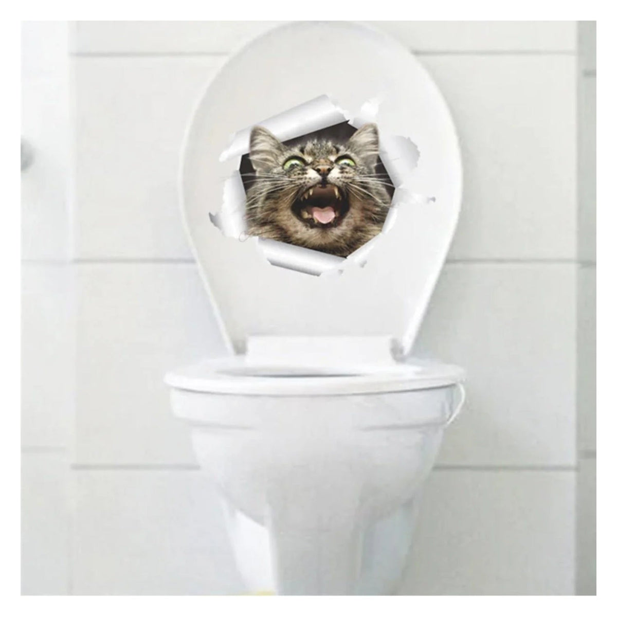 Toilet Seat Lid Sticker Cat Dog Kitten Bathroom Decals – Snarling Cat 2