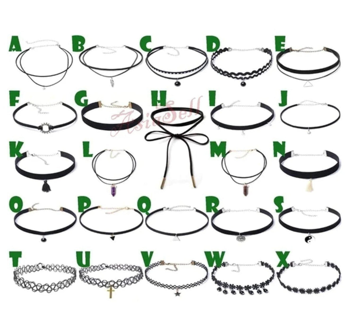 Velvet Boho Choker Necklace with Black Rope Chain 3 – C, D, E, F, G, H, I, J, K, L, M, N, O, P, Q, R, S, T, U, V, X, W