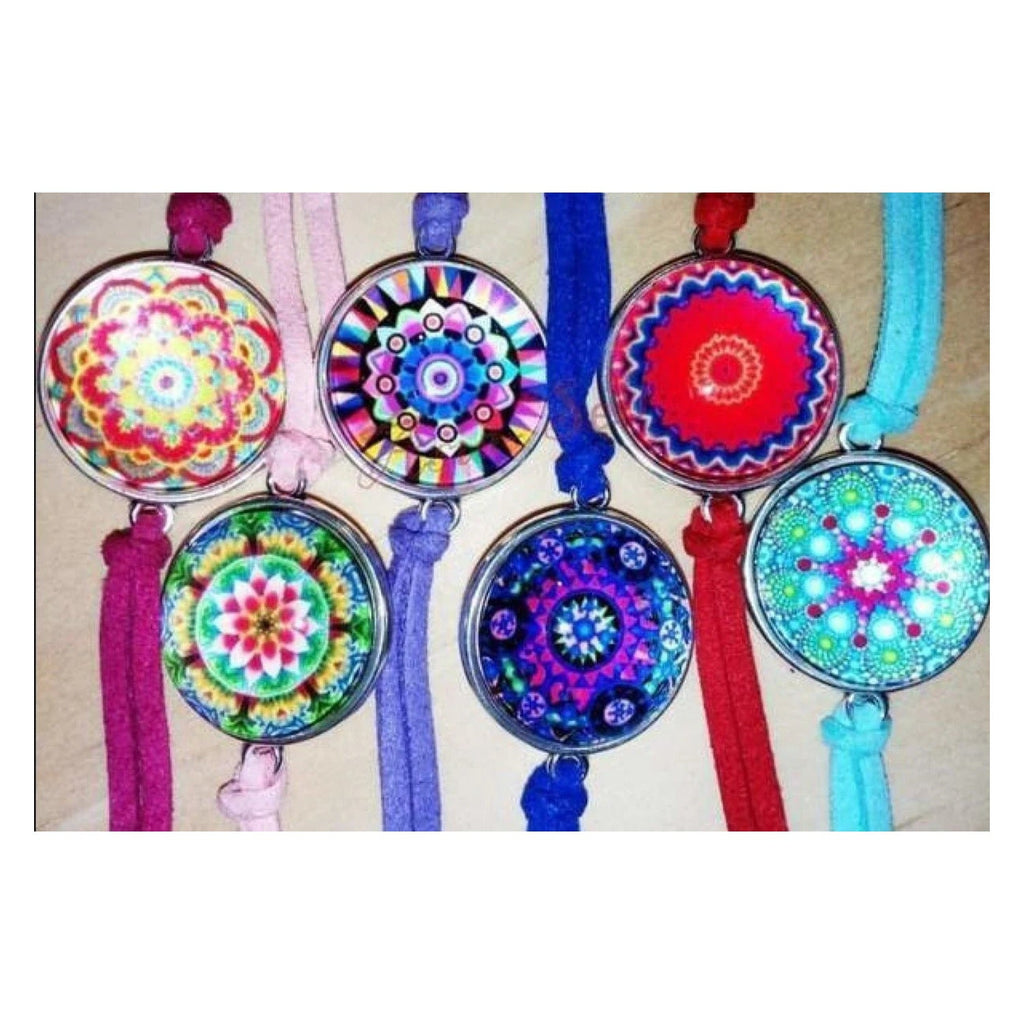 Glass Cabochon Mandala Flower Wristband Charm Cuff – 1st from left, 2nd from left, 3rd from left, 5th from left, 6th from left, 4th from left